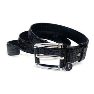 emporiumev Handmade Crocodile Embossed Black Leather Belt